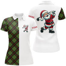 Load image into Gallery viewer, Green Plaid Christmas pattern Santa Golf Polo Shirt For Women custom Xmas golf top for ladies NQS8996