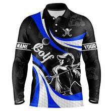 Load image into Gallery viewer, Black and White Mens golf polo shirts custom mens golf top, best golf gifts | Blue NQS9231