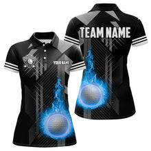 Load image into Gallery viewer, Black and White Blue Flame Golf Ball Women Golf Polo Shirts custom team name ladies golf apparel NQS9233