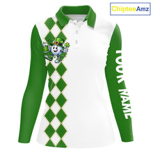 Load image into Gallery viewer, White and Green argyle pattern Women Golf polo shirts Custom funny St Patrick day ladies golf outfit NQS11296