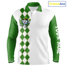 Load image into Gallery viewer, White and Green argyle pattern Mens Golf polo shirts Custom funny St. Patrick's day mens golf outfit NQS11296