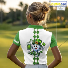 Load image into Gallery viewer, White and Green argyle pattern Women Golf polo shirts Custom funny St Patrick day ladies golf outfit NQS11296