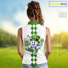 Load image into Gallery viewer, White and Green argyle pattern Sleeveless polo shirts Custom funny St Patrick day ladies golf outfit NQS11296