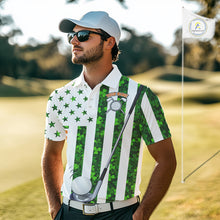 Load image into Gallery viewer, White, Green and Orange shamrock American Flag Mens Golf polo shirts Custom St Patrick golf outfit NQS11297