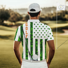 Load image into Gallery viewer, White, Green and Orange shamrock American Flag Mens Golf polo shirts Custom St Patrick golf outfit NQS11297