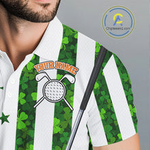 Load image into Gallery viewer, White, Green and Orange shamrock American Flag Mens Golf polo shirts Custom St Patrick golf outfit NQS11297