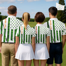 Load image into Gallery viewer, White, Green and Orange shamrock American Flag Women Golf polo shirts Custom St Patrick golf outfit NQS11297