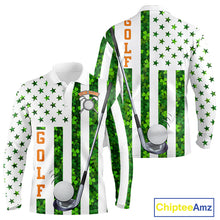 Load image into Gallery viewer, White, Green and Orange shamrock American Flag Mens Golf polo shirts Custom St Patrick golf outfit NQS11297