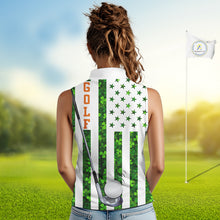 Load image into Gallery viewer, White, Green and Orange shamrock American Flag Sleeveless polo shirts Custom St Patrick golf outfit NQS11297