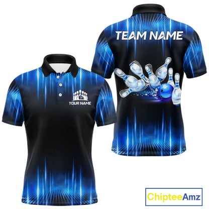 Black and Blue Bowling polo, Quarter zip Shirts for Men Custom Bowling Team jerseys, Gift For Bowler NQS11299