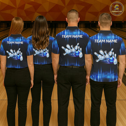Black and Blue Bowling polo, Quarter zip Shirts for Women Custom Bowling Team jersey, Gift For Bowler NQS11299