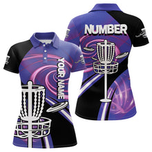 Load image into Gallery viewer, Black and Purple Women Disc golf polo shirts custom name and number team disc golf jerseys NQS9586