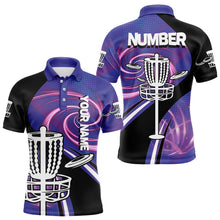Load image into Gallery viewer, Black and Purple Mens Disc golf polo shirts custom name and number team disc golf jerseys NQS9586