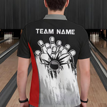 Load image into Gallery viewer, Black and White Skull Bowling Polo, Quarter Zip Shirts For Men Custom Bowling Team Jerseys | Red NQS9587