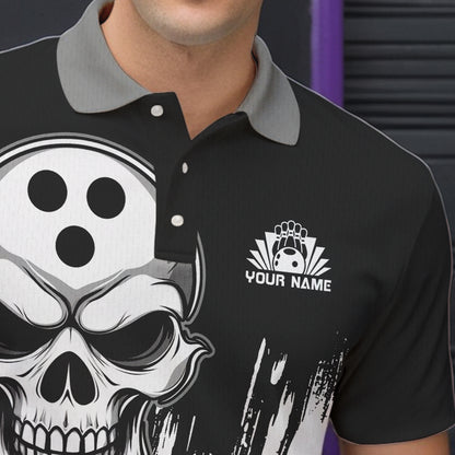 Black and White Skull Bowling Polo, Quarter Zip Shirts For Men Custom Bowling Team Jerseys | Red NQS9587