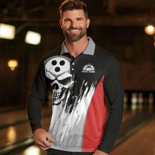 Load image into Gallery viewer, Black and White Skull Bowling Polo, Quarter Zip Shirts For Men Custom Bowling Team Jerseys | Red NQS9587