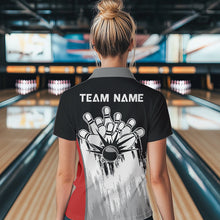 Load image into Gallery viewer, Black and White Skull Bowling Polo, Quarter Zip Shirts For Women Custom Bowling Team Jerseys | Red NQS9587