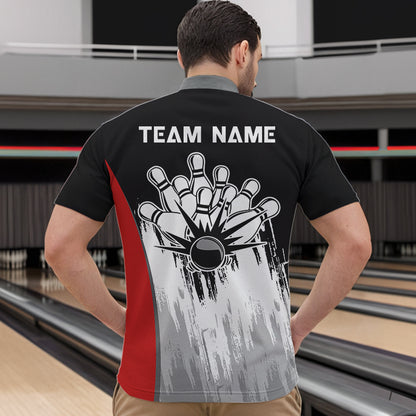 Black and White Skull Bowling Polo, Quarter Zip Shirts For Men Custom Bowling Team Jerseys | Red NQS9587