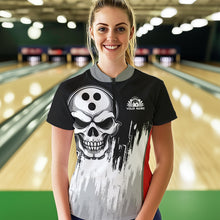Load image into Gallery viewer, Black and White Skull Bowling Polo, Quarter Zip Shirts For Women Custom Bowling Team Jerseys | Red NQS9587