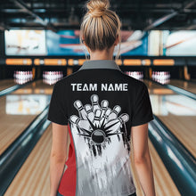 Load image into Gallery viewer, Black and White Skull Bowling Polo, Quarter Zip Shirts For Women Custom Bowling Team Jerseys | Red NQS9587