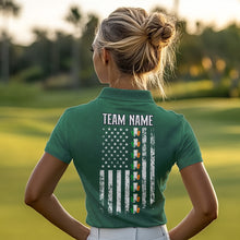 Load image into Gallery viewer, American Flag St Patrick Day Custom Women golf polo shirts, personalized golf jerseys for team | Green NQS9588