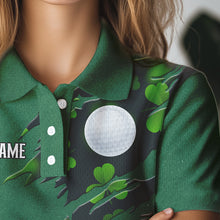 Load image into Gallery viewer, American Flag St Patrick Day Custom Women golf polo shirts, personalized golf jerseys for team | Green NQS9588