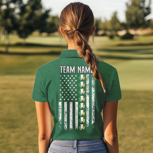 American Flag St Patrick Day Custom Women golf polo shirts, personalized golf jerseys for team | Green NQS9588