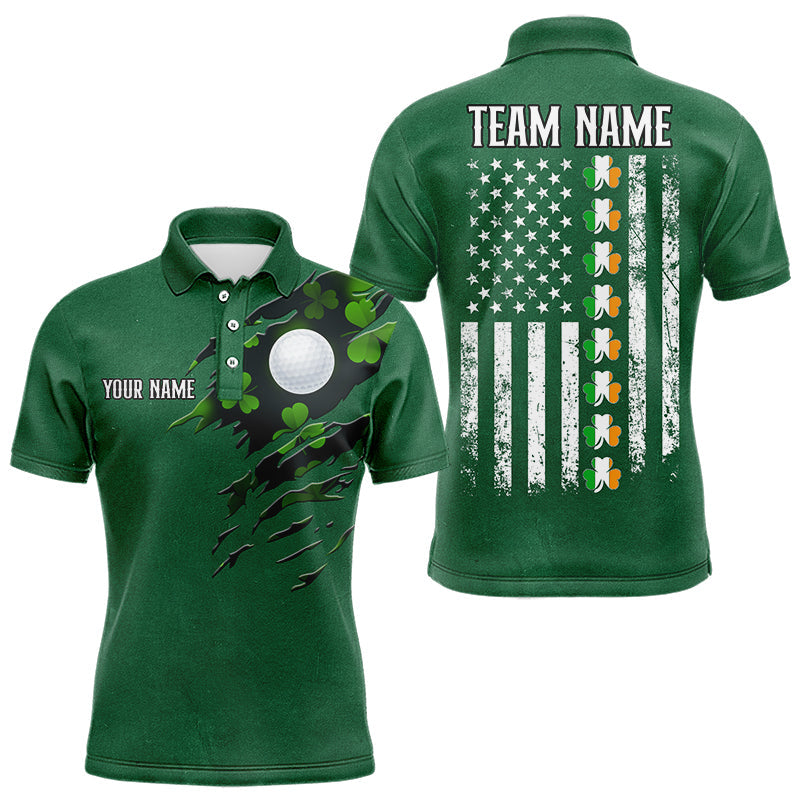 American Flag St Patrick Day Custom Men golf polo shirts, personalized golf jerseys for team | Green NQS9588