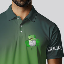 Load image into Gallery viewer, Funny Green golf ball St Patrick Day Custom Men golf polo shirts, personalized golf attire for men NQS9589