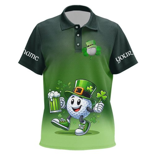 Funny Green golf ball St Patrick Day Custom Kid golf polo shirts, personalized golf attire for Kid NQS9589