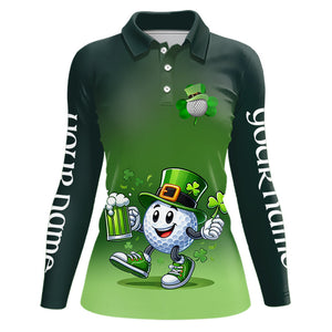 Funny Green golf ball St Patrick Day Custom Women golf polo shirts, personalized golf attire for women NQS9589