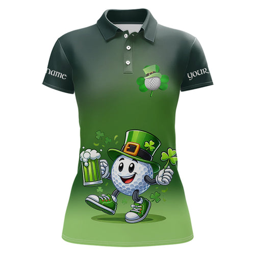 Funny Green golf ball St Patrick Day Custom Women golf polo shirts, personalized golf attire for women NQS9589