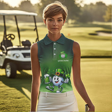 Load image into Gallery viewer, Funny Green golf ball St Patrick Day Custom Women Sleeveless polo shirt, ladies golf attire NQS9589