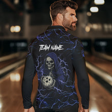 Load image into Gallery viewer, Black and Blue Lightning Thunder Skull reaper Bowling Shirts For Men Custom Bowling Team Jerseys NQS9590