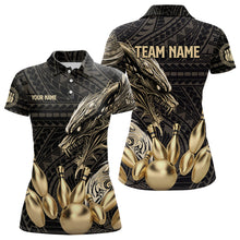 Load image into Gallery viewer, Black and Gold Dragon Tribal Bowling Polo, 1/4 Zip Shirts For Women Custom Retro Bowling Team Jerseys NQS9591
