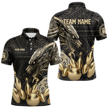 Load image into Gallery viewer, Black and Gold Dragon Tribal Bowling Polo, 1/4 Zip Shirts For Men Custom Retro Bowling Team Jerseys NQS9591