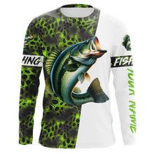 Load image into Gallery viewer, Largemouth Bass fishing clothes green camo Custom fishing Shirts, Bass fishing shirts with hood NQS3083