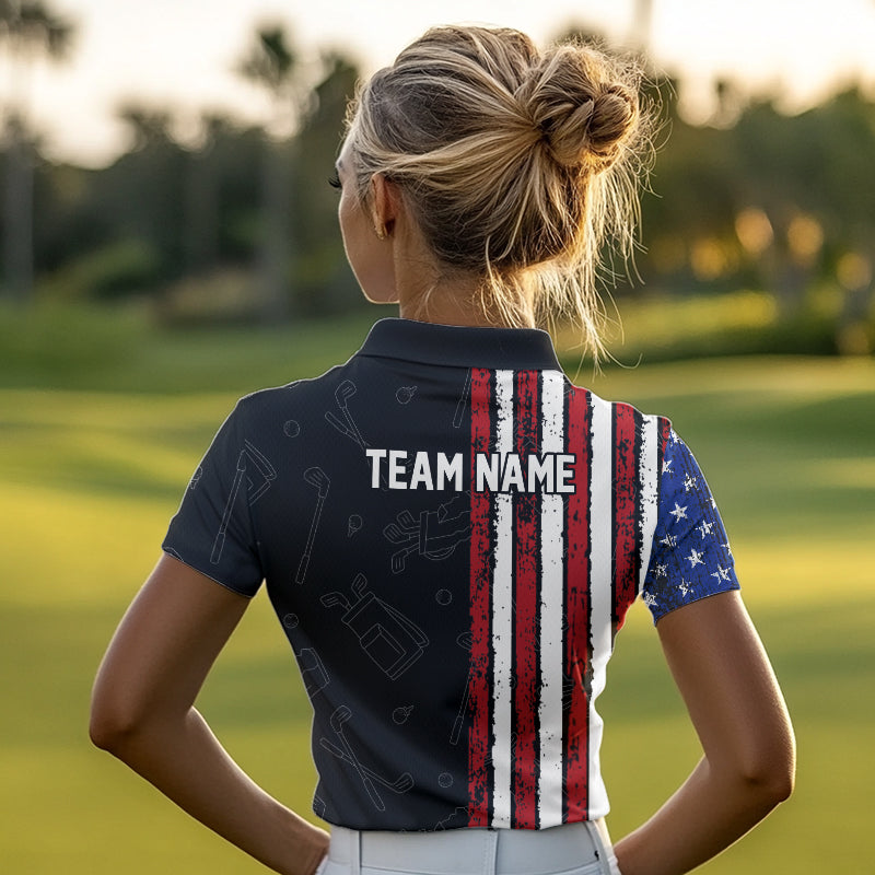 Black Camo American Flag Golf Polo Shirts For Women custom Patriotic golf outfit Team ladies Jerseys NQS9727