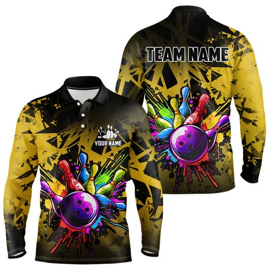 Colorful bowling jerseys Polo, 1/4 Zip Shirt for Men Custom Bowling Team shirts for bowler | Yellow NQS9728