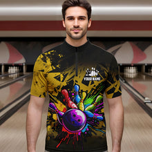 Load image into Gallery viewer, Colorful bowling jerseys Polo, 1/4 Zip Shirt for Men Custom Bowling Team shirts for bowler | Yellow NQS9728