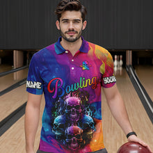 Load image into Gallery viewer, Colorful Rainbow Flame Skull Bowling Polo, Quarter Zip Shirts for Men Custom Bowling Team Jerseys NQS9731