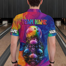 Load image into Gallery viewer, Colorful Rainbow Flame Skull Bowling Polo, Quarter Zip Shirts for Men Custom Bowling Team Jerseys NQS9731