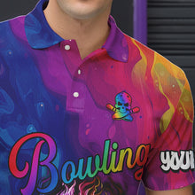 Load image into Gallery viewer, Colorful Rainbow Flame Skull Bowling Polo, Quarter Zip Shirts for Men Custom Bowling Team Jerseys NQS9731