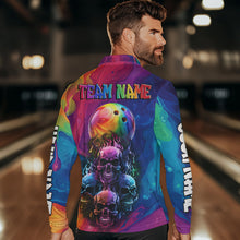 Load image into Gallery viewer, Colorful Rainbow Flame Skull Bowling Polo, Quarter Zip Shirts for Men Custom Bowling Team Jerseys NQS9731