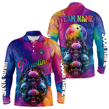 Load image into Gallery viewer, Colorful Rainbow Flame Skull Bowling Polo, Quarter Zip Shirts for Men Custom Bowling Team Jerseys NQS9731