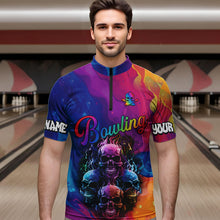 Load image into Gallery viewer, Colorful Rainbow Flame Skull Bowling Polo, Quarter Zip Shirts for Men Custom Bowling Team Jerseys NQS9731
