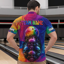 Load image into Gallery viewer, Colorful Rainbow Flame Skull Bowling Polo, Quarter Zip Shirts for Men Custom Bowling Team Jerseys NQS9731