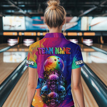 Load image into Gallery viewer, Colorful Rainbow Flame Skull Bowling Polo, Quarter Zip Shirts for Women Custom Bowling Team Jerseys NQS9731