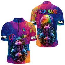 Load image into Gallery viewer, Colorful Rainbow Flame Skull Bowling Polo, Quarter Zip Shirts for Men Custom Bowling Team Jerseys NQS9731