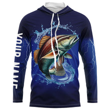 Load image into Gallery viewer, Redfish Puppy Drum Fishing blue lightning  Customized Name Long sleeve Fishing Shirts NQS301